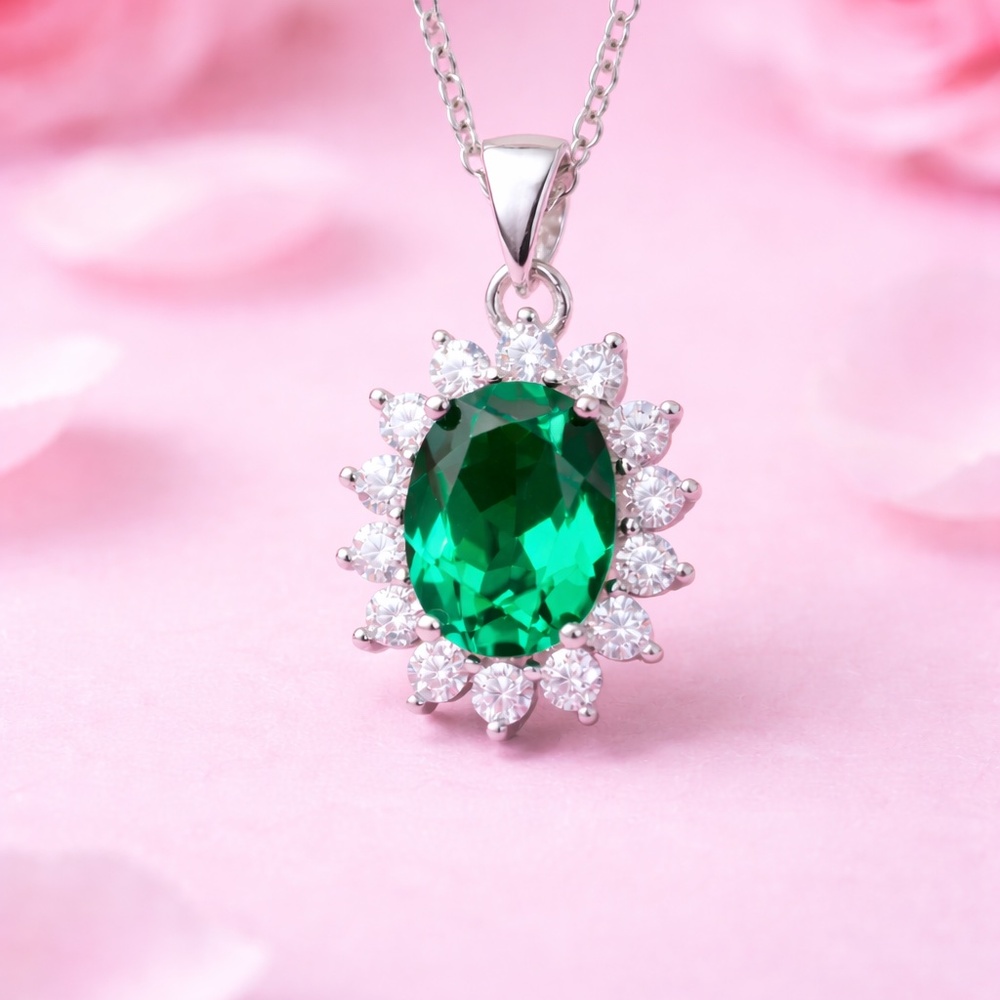 New Emerald Pendant Sterling Silver, May Birthstone , 20th Anniversary